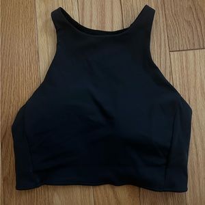 High neck longline black sports bra